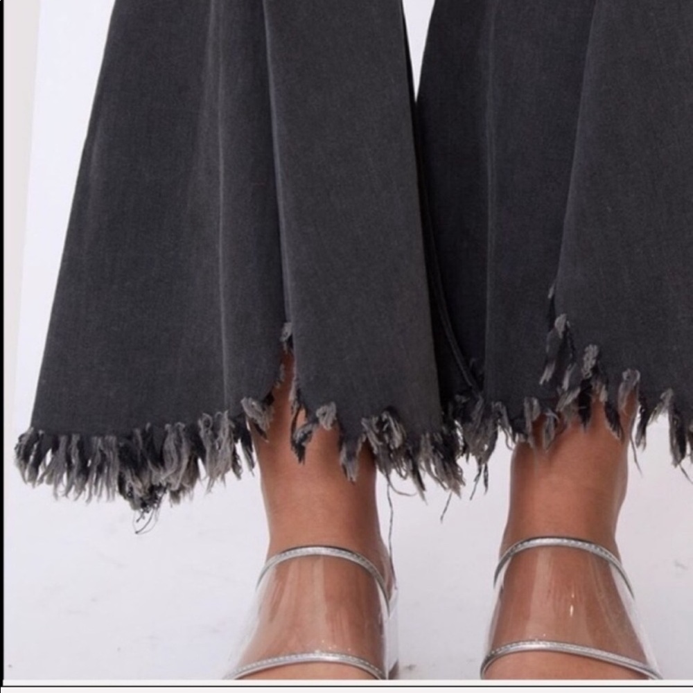 Charcoal Ultra Flare Denim Distressed Jeans - Picture 2 of 8